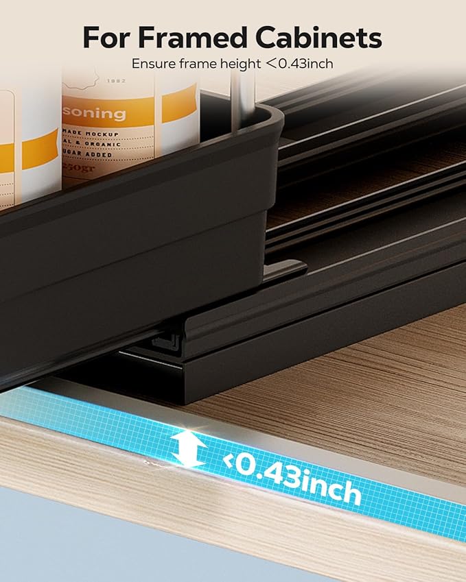 Nieifi Vertical Spice Rack Pull Out-Spice Racks for Inside Cabinets-4-1/3 inch Wide-Suitable for Cabinets Larger Than 12 inches High-Seasoning Kitchen Organizer-4.3"W x 10.6"D x 8.7"H-1 Pack-2 Tier