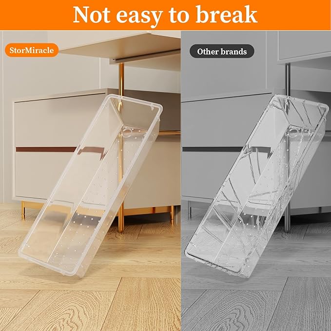 32 PCS Clear Plastic Drawer Organizer Set, 4-Size vanity organizer Trays and Storage Bins for Makeup, Jewelry and Gadgets in Bedroom, Bathroom and Office, Clear