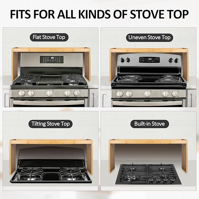 Over the Stove Spice Rack, 33" Wide Bamboo Shelf Rack Organizer for Stove Top