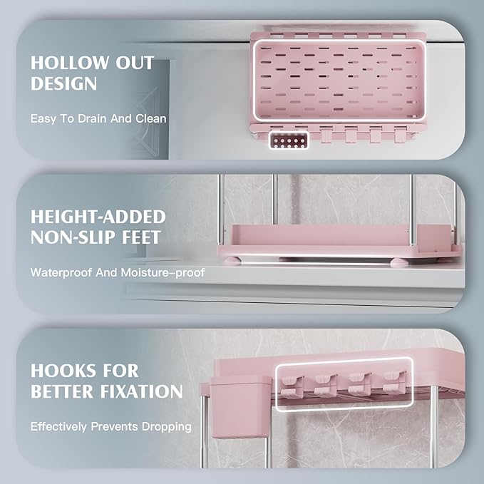 Under Sink Organizer, 2 Pack Kitchen and Bathroom Cabinet Organizer, 2 Tier Adjustable Height Storage, Pink