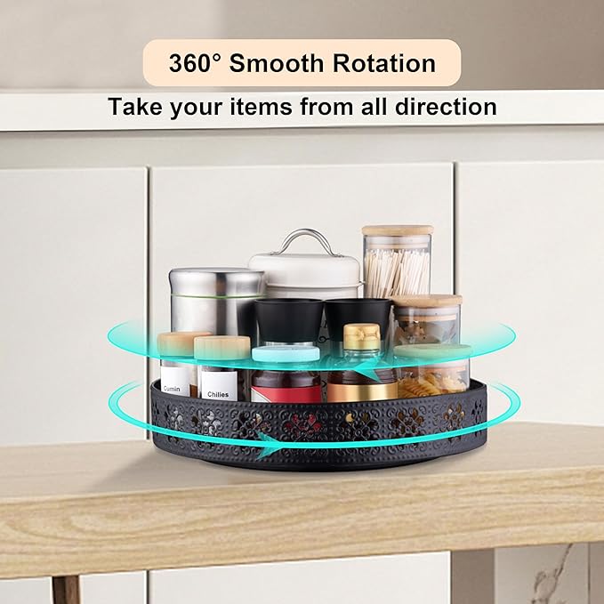 LEMIKKLE Rotating Turntable Vanity Tray 11 Inch for Perfume Candle, Bamboo Kitchen Sink Countertop Organizer for Keep Glass, Sponge and Soap Bathroom Organizer Coffee Table Decorative Tray Black