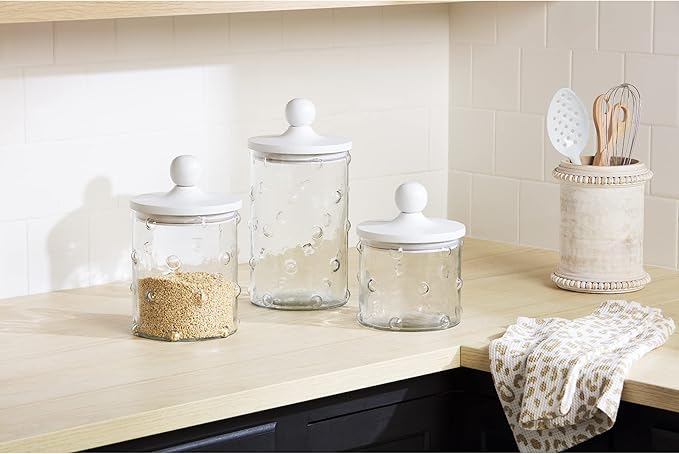 Mud Pie Hobnail Glass Canister, Medium, 9" x 5.5"dia
