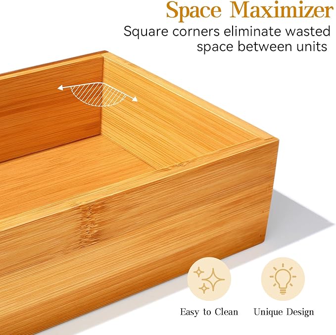 Secura Kitchen Drawer Utensil Organizer Box Set ๐ฑ ๐ฃ๐ฎ๐ฐ๐ธ, Bamboo Utensil Holder Cutlery Makeup Silverware Jewelry Flatware Organization Tray for Kitchen, Bathroom, Office and Living Room