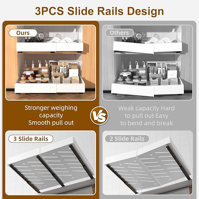 1 Pack 21" Deep Pull Out Drawers for Cabinets, Expandable Slide Out Drawers for Kitchen Cabinets, Pull Out Cabinet Organizer Roll Out Shelves for Pantry(Width 12.2"-19.7", White)