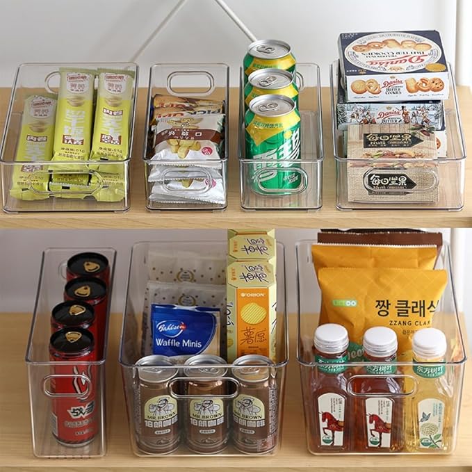 Refrigerator Organizer - Food Pantry Storage Box with Handles, Clear Plastic, BPA Free, Multi-Size Saves Space (9.8x3.5x2.7inches)