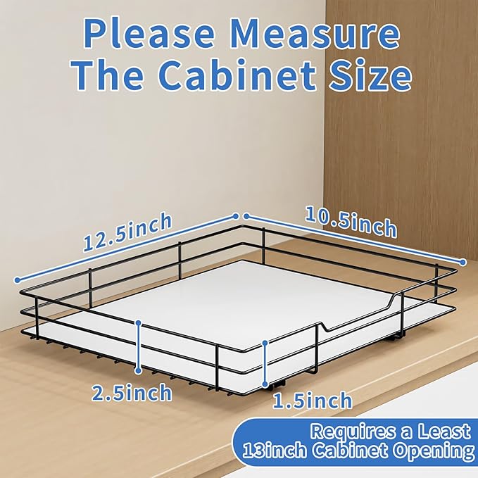 Spice Rack Organizer for Cabinet, Pull Out Spice Rack for Cabinet, Seasoning Organizer for Kitchen and Pantry, Fits Spices, Sauces, Canned Food (12.5''Wx10.5''Dx2.5''H)