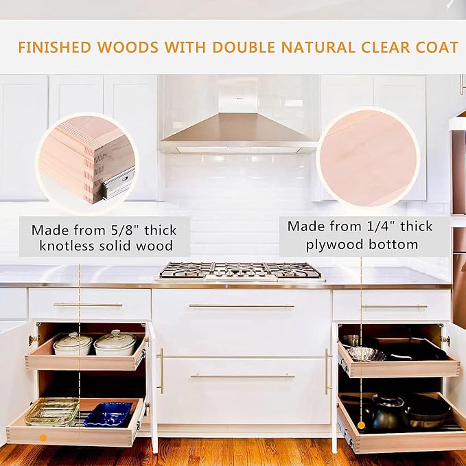 Pull Out Cabinet Drawer, 32”W x 21”D Soft Close Slide Out Wood Drawer Organizer for Kitchen, Finished, Bottom and Side Assembly (Wood Drawer Part is Width 31'')