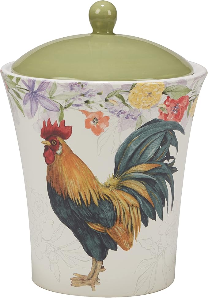 Certified International Floral Rooster 3 Piece Canister Set 54 oz, 72 oz, 104 oz, Multicolor