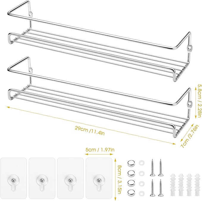 Lonian Spice Rack Organiser, 2-Tier Spice Shelf Storage Racks Wall Mounted for Kitchen Cabinet Pantry Door
