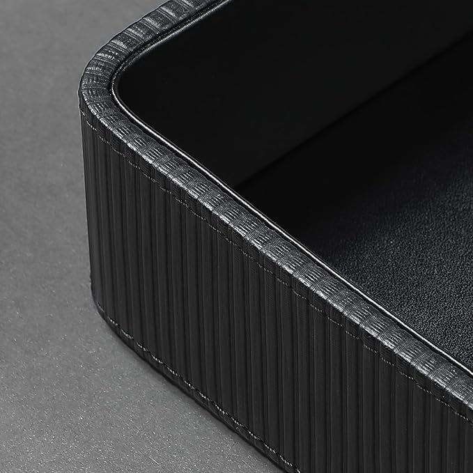 PU Leather Valet Tray Organizer, Small Nightstand Organizer Bedside Desktop Storage for Womens and Men, Perfume Trinket Catchall Vanity Tray for Key Watch Wallet (Black, Rectangular)