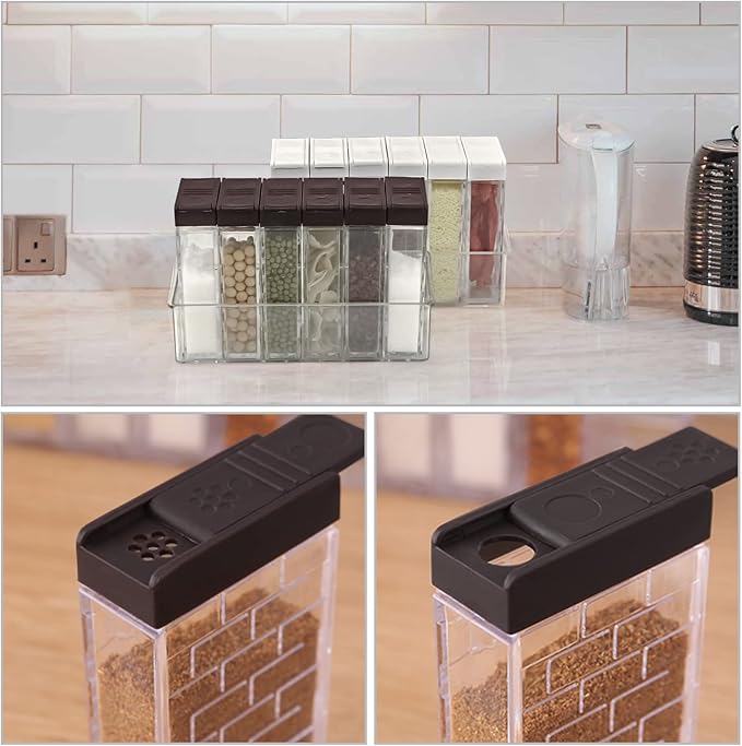 6 Pcs Spice Shaker Jars, Salt and Pepper Shakers, Plastic Spice Dispenser, Salt Shakers, Seasoning Shaker Box, Condiment Set, spice containers (Brown)