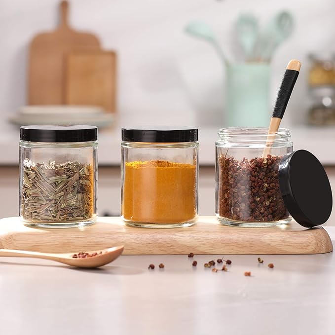 12 Pack, 8 OZ Thick Glass Jars with Lids, Clear Candle Jars with 12 Metal & 12 Plastic Lids - Empty Round Food Storage Containers, Canning Jar For Spice, Powder, Liquid, Sample - Dishwasher Safe