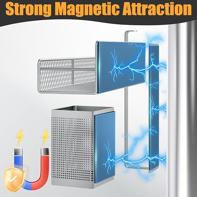 Magnetic Spice Rack for Refrigerator, 6 Pack Metal Magnetic Shelf Grey, Moveable Spice Organizer, Strong Magnetic Storage Fridge Organizer with Paper Towel Holder, Utensils Holder