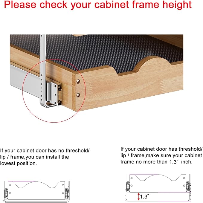 DINDON 3 Tier Pull Out Cabinet Organizer 17”W X21”D Slide Out Shelves With Shelf Liner for Kitchen Wood Roll Out Drawers Pantry Organization