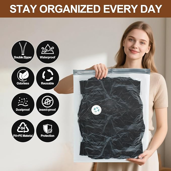 12 Pack Vacuum Storage Bags,Space Saver Bags for Clothing,Comforters,and Bedding,Includes 2 Jumbo, 2 Large, 2 Medium, 2 Small/4 Roll Bags,Compression for Closet & Travel, With Electric Pump