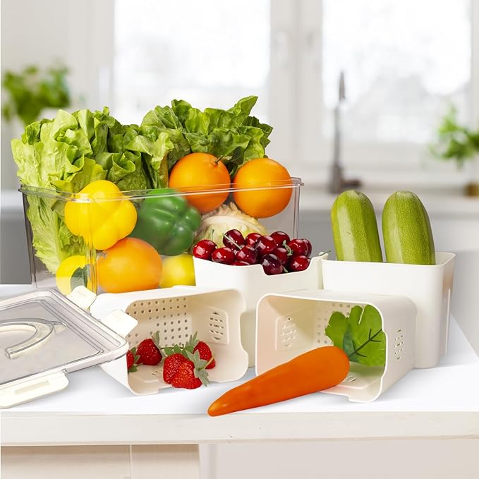 Large Airtight Fruit Storage Containers for Fridge with Lids & Handle, BPA-Free Food Storage Container, Kitchen Organizers and Storage, Organization and Storage, Refrigerator Oorganizers and Storage