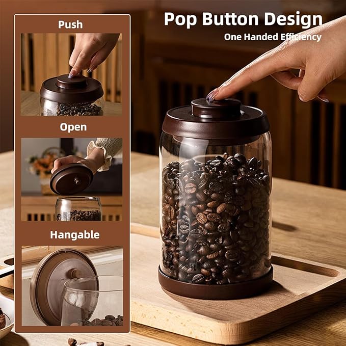 Ankou Glass Coffee Canister 900ml x 2 Jar, Airtight Food Storage Container with Pop Lid, Kitchen High Borosilicate Glass Contianers For Tea Coffee Bean Sugar