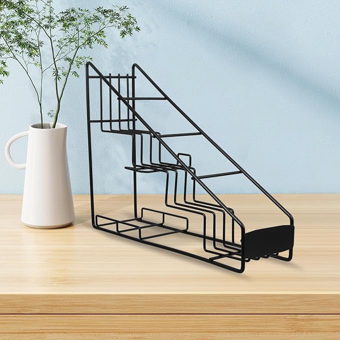 NUOBESTY Coffee Syrup Rack, Stainless Steel Spice Shelf Organizer Syrup Bottle Rack, Coffee Bar Organizer Holds 4 Bottles Kitchen Storage Organization, 16.92 X 12.59 X 3.93 Inches (Black)