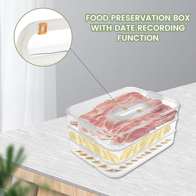 Deli Meat Container for Fridge, 3 Layer Meat Container for Refrigerator Organizers, Bacon Cheese Container for Refrigerator Deli Container Include Lid Food Boxes