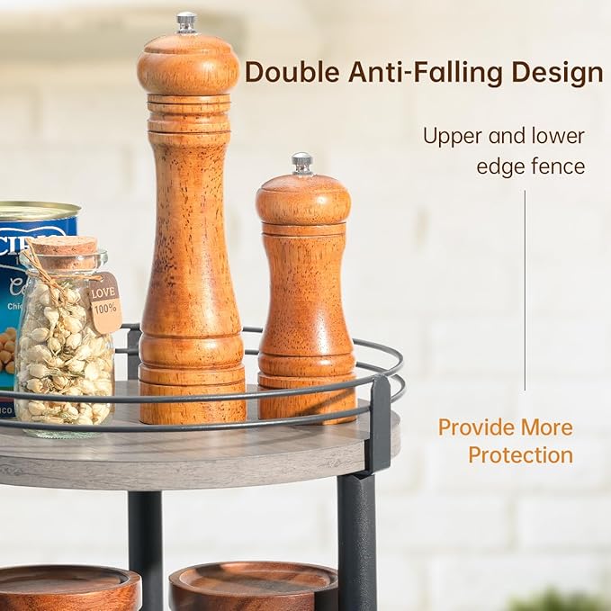 Lazy Susan Organizer, 2 tier Rotating Spice Rack, Lazy Susan 360 Degree Turntable Spice Holder Rack for Cabinet and Kitchen Countertop, Makeup Skincare Organizer Rack, Greige