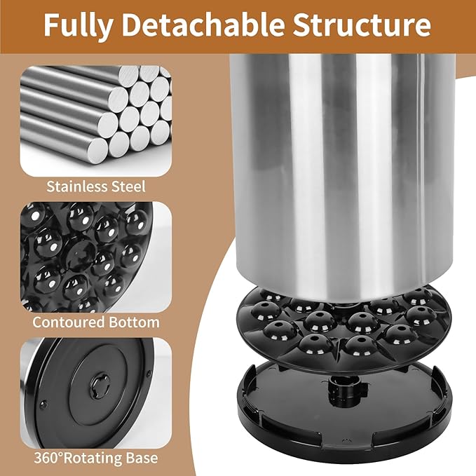 360° Rotating Kitchen Utensil Holder - Extra Large Stainless Steel Cooking Utensil Holder for Countertop, 3 Compartment Flatware Organizer & Cooking Caddy with Removable Base(Silvery)