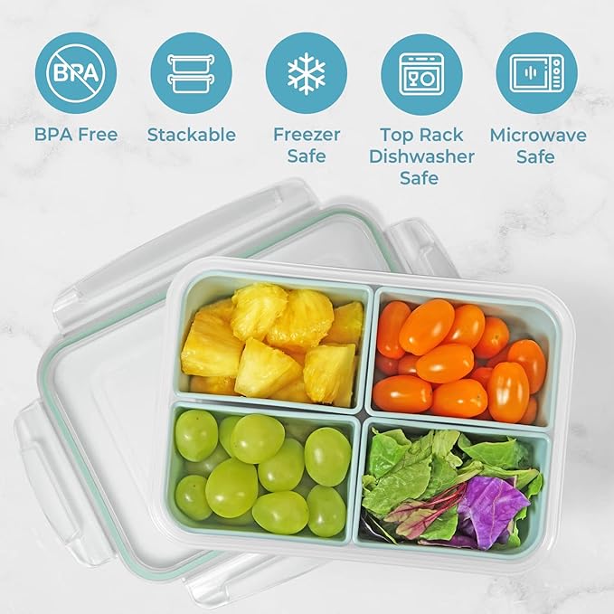 carrotez Food Storage Container with 4 Removable Compartments, Food Prep Container with Airtight Lids, Portion Control Container, Reusable, BPA Free, 6.3 Cup (1500ml)