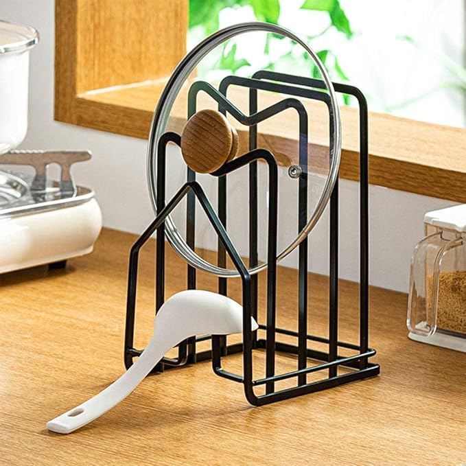 SUNFICON 2 Pack Cutting Board Racks Holders Pot Pan Lids Holders Chopping Board Organizers Thin Bakeware Trays Dry Display Stands Kitchen Countertop Cabinet Office Black