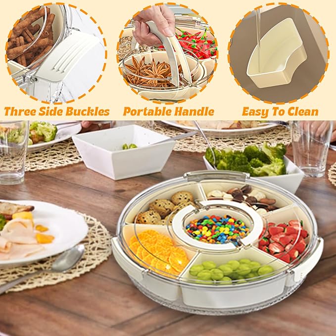 Veggie Tray with Lid,Serving Tray with Lid For Veggie Fruit and Candy,Clear Fridge Organizer and Storage for Picnic,Beach, Party, Travel Essentials