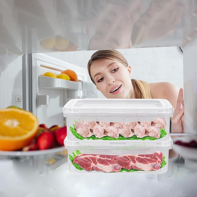 2 Pack(8.8 Cup) Large Plastic Food Storage Containers with Lids, Meal Prep Containers Reusable, Snack Container, Lunch Containers Set for Fruits Meals, BPA-Free Freezer, Microwave, Dishwasher