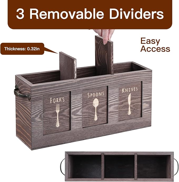 Wood Flatware, Cutlery, Kitchen Utensil & Silverware Caddy Organizer Bin Holder for Kitchen Countertop, Perfect for Forks, Spoons, Knives