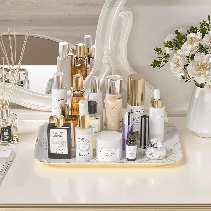 Weenson Bathroom Vanity Tray for Makeup Jewelry Candle Perfume Decor Toilet Tank, Serving Tray for Food Snacks, Kitchen Tray for Countertop Soap Dispenser Spice Coffee Nightstand11.8”L x 7.9”W x 0.8”H