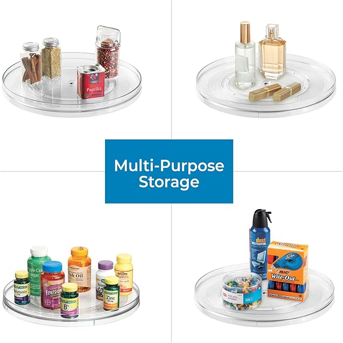 iDesign Recycled Plastic Lazy Susan Turntable Organizer, The Linus Collection – 14” x 1.75”, Clear