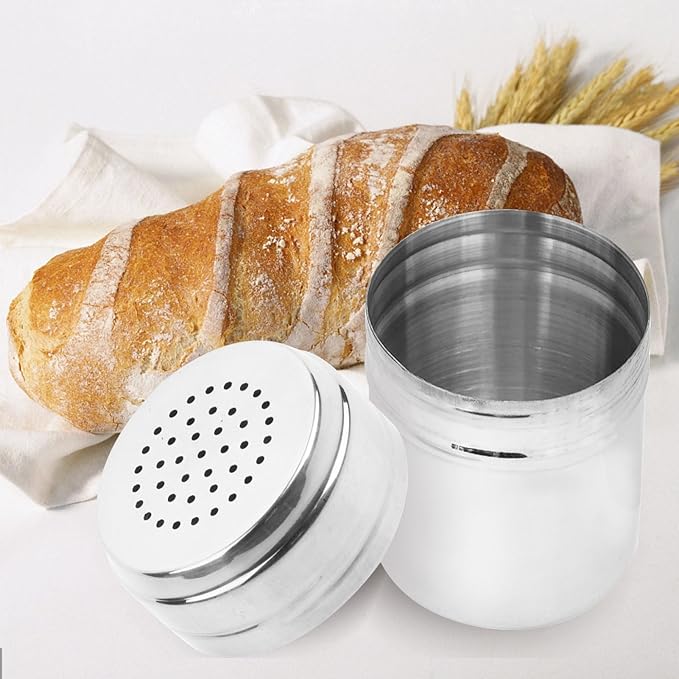 Stainless Steel Powdered Sugar Shaker Duster, Spice Dispenser Spice Shaker Condiment Jar Kitchen Shakers Metal Salt Pepper Dredge Shakers with Holes and Lids for Salt Spice Sugar, Set of 2