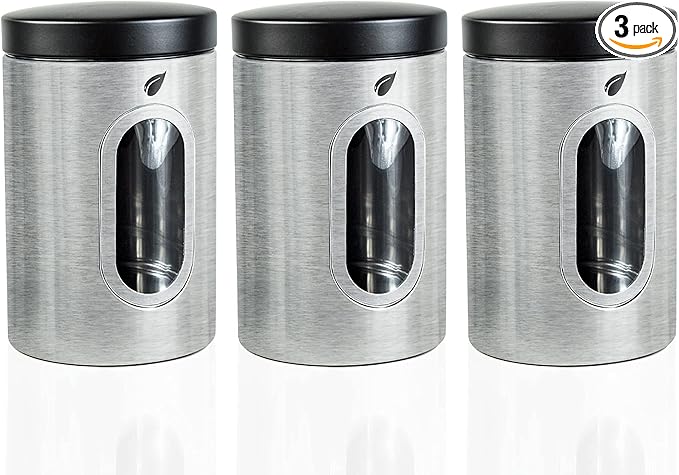 Stainless Kitchen Canisters - Modern Kitchen Decoration of Canister Set with Multiple Preservation Purposes by Tight Sealed Lids, Good for Wedding Gifts Kitchen Canisters Set of 3(SC-001)