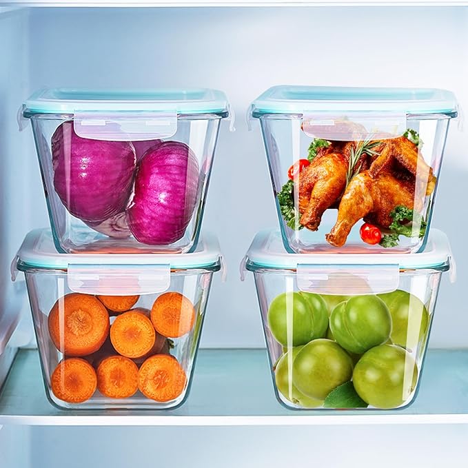 2600 ML /88oz/ 11 Cup LARGE Glass Food Storage Container with Airtight Locking Lid for Storing food, Vegetables, Fruits Roasting Turkey Freezer Microwave & Oven Safe Leak Proof Stackable
