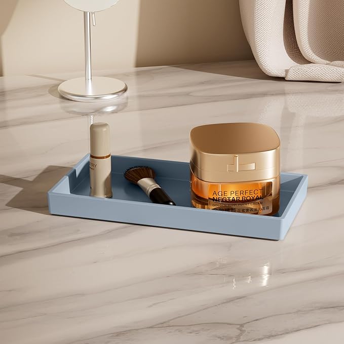 Vanity and Bathroom Tray, 7.7" ABS Countertop Organizer,Waterproof Vanity Tray for Toilet Tank,Perfume,Soap,Keys,Bathroom Accessories,Kitchen and Bath Trays,Non Slip Small Trays,Gray,2 Pack