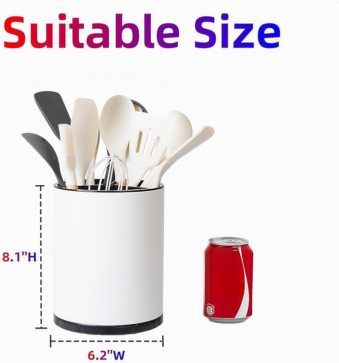 Utensil Holder,Large 360°Rotating Kitchen Utensil Holder For Counter,Cooking Silverware Organizer Stainless Steel Caddy Flatware Spoon Spatula Tool Cutlery Container