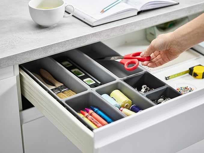 Joseph Joseph Blox 7 Piece Plastic Storage Trays Cosmetics, Stationary, Utensils Drawer Organizer Grey