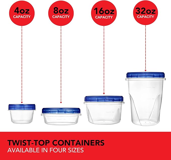 Stock Your Home 32oz Plastic Containers with Twist Top Lids (12 Pack), Quart Freezer Containers with Airtight Lids for Leftover Food, Microwave and Dishwasher Safe
