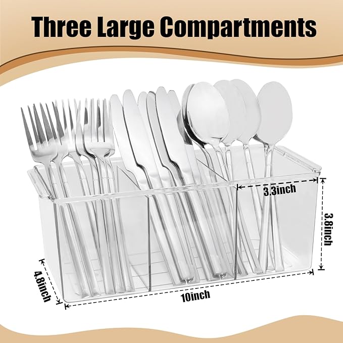 Bawuie Silverware Caddy Organizer, Utensil Caddy Holder for Forks, Knives, Spoons, Cutlery, Flatware Storage Bin with Handle for Kitchen Pantry Table Countertop Outdoor Picnic, Clear