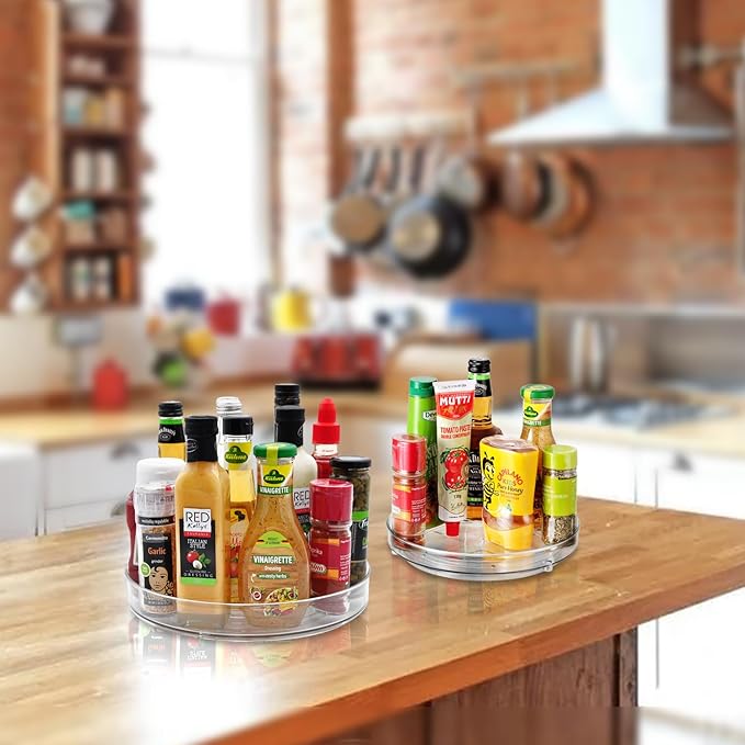 Amolliar Lazy Susan Turntable Organizer, 9"+11" 4 Pack, Rotating Tray for Kitchen, Fridge, Pantry Organizer Storage, Cabinet, Closet, Bathroom Vanity Makeup, Condiment Spice Rack, Under Sink Organizer