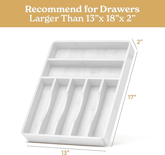 SMIRLY Silverware Drawer Organizer – Bamboo Kitchen Drawer Organizer, Adjustable Utensil Holder and Cutlery Tray, Drawer Dividers for Flatware and Kitchen Utensils
