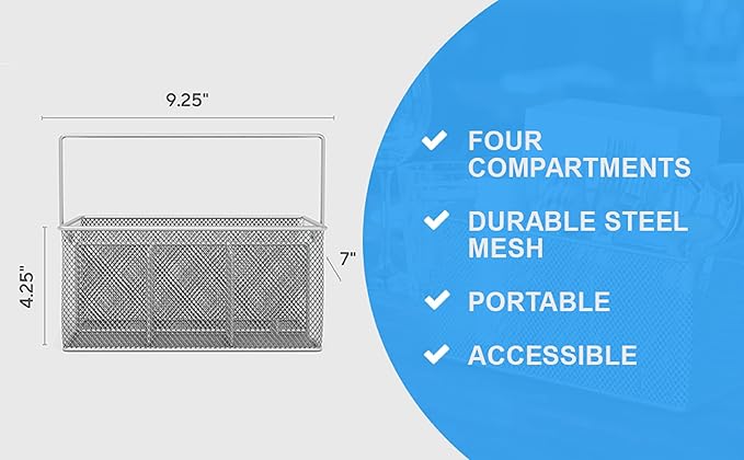 YBM HOME Mesh Silver Condiment Caddy/Kitchen Supply, Utensil, Silverware Organizer Cutlery Holder Flatware Storage Napkin Holder (Silver, 24)