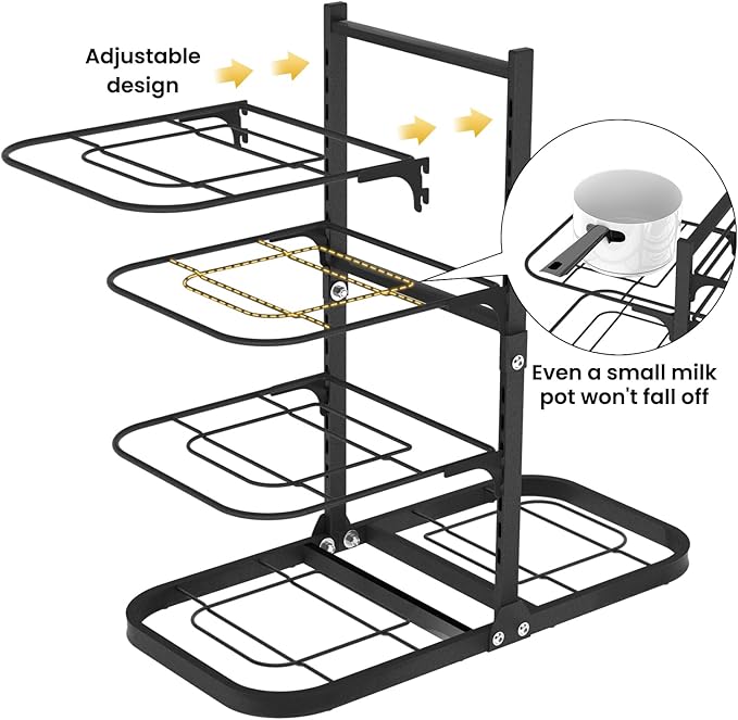 Podxco Heavy Duty Pots and Pans Organizer Under Cabinet: 8-Tier Adjustable Pot and Pan Organizer, Space Saving Pan Organizers Inside Cabinet, 21" Kitchen Storage Pot Rack Organizer for Cast Iron Pan