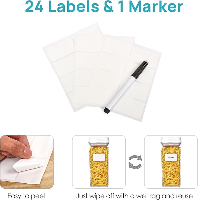 Vtopmart 21 PCS Airtight Food Storage Containers Set, BPA Free Plastic Kitchen Pantry Organizer, with Easy Lock Lids for Pasta Spaghetti Cereal Snack Flour Sugar Rice Organization, Include 24 Labels