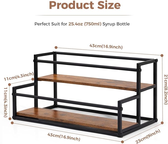 Coffee Syrup Organizer, 2-Tier 10 Syrup Bottles Rack for Coffee Bar, Liquor Bottle Display Shelf Holder Bar Shelf Stand Countertop Rack for Syrup, Wine, Spice