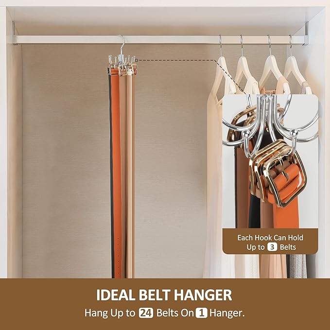 ZEDODIER Belt Hanger, Belt Organizer for Closet, Keeping Belts Visible and in Good Condition, Hanging Tie Rack Holder, Closet Organizers and Storage, Silver