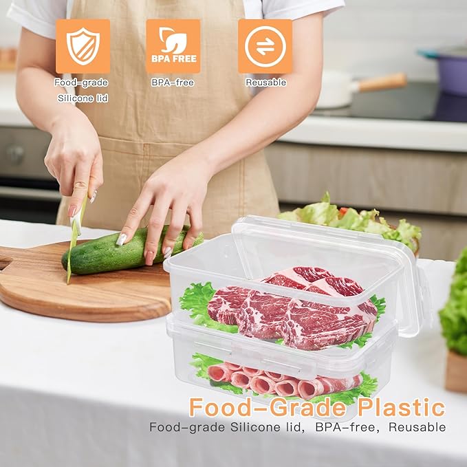 2 Pack(8.8 Cup) Large Plastic Food Storage Containers with Lids, Meal Prep Containers Reusable, Snack Container, Lunch Containers Set for Fruits Meals, BPA-Free Freezer, Microwave, Dishwasher