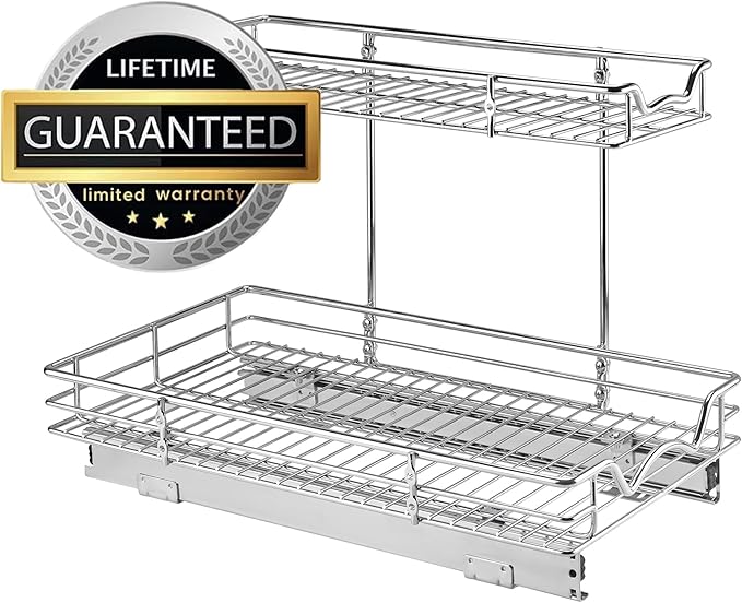 HOLDN’ STORAGE Two Tier Under Sink Organizers and Storage - Slide Out Cabinet Organizer w/Sliding Drawers for Cabinets- Lifetime Limited Warranty 11" Wx21 Dx15”H Chrome, Requires 12-1/2” Opening