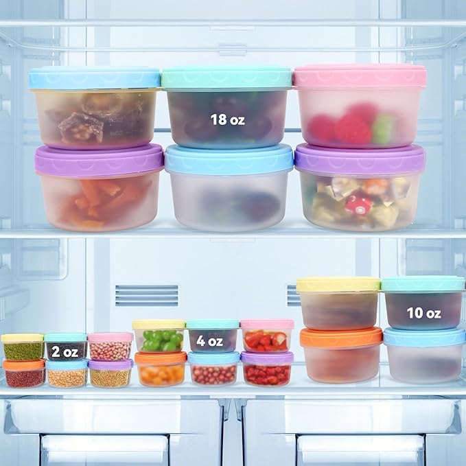 16PCS Food Storage Containers with Lids, Reusable Plastic Containers for Snack and Puree, Salad Dressing Container to Go, Deli Containers, Freezer Condiment Containers, Dishwasher Safe